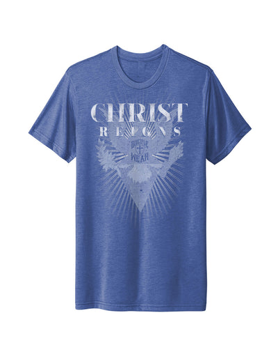 CHRIST REIGNS EAGLE CREST Mens Christian T Shirt front blue